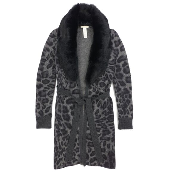 WHITE + WARREN Cashmere Lambswool Wrap Cardigan Rabbit Fur...